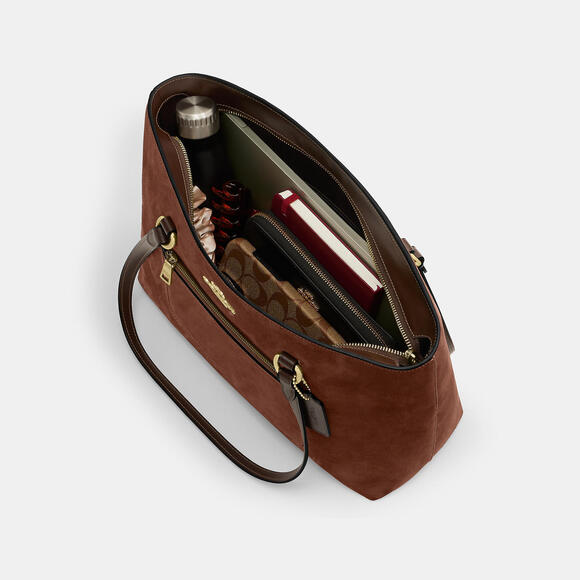 🤎Coach EUC Vintage Brown SuedeGallery Tote /Zipper Closure/Gold Hardware/Charms - Picture 2 of 10